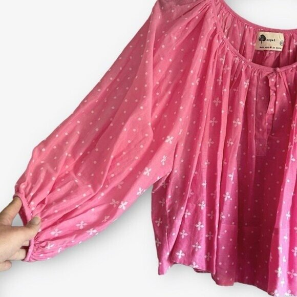 ANTHROPOLOGIE KOPAL Sz XS Luma Peasant Blouse Pink Puff Sleeves Cotton Boho - Picture 2 of 8